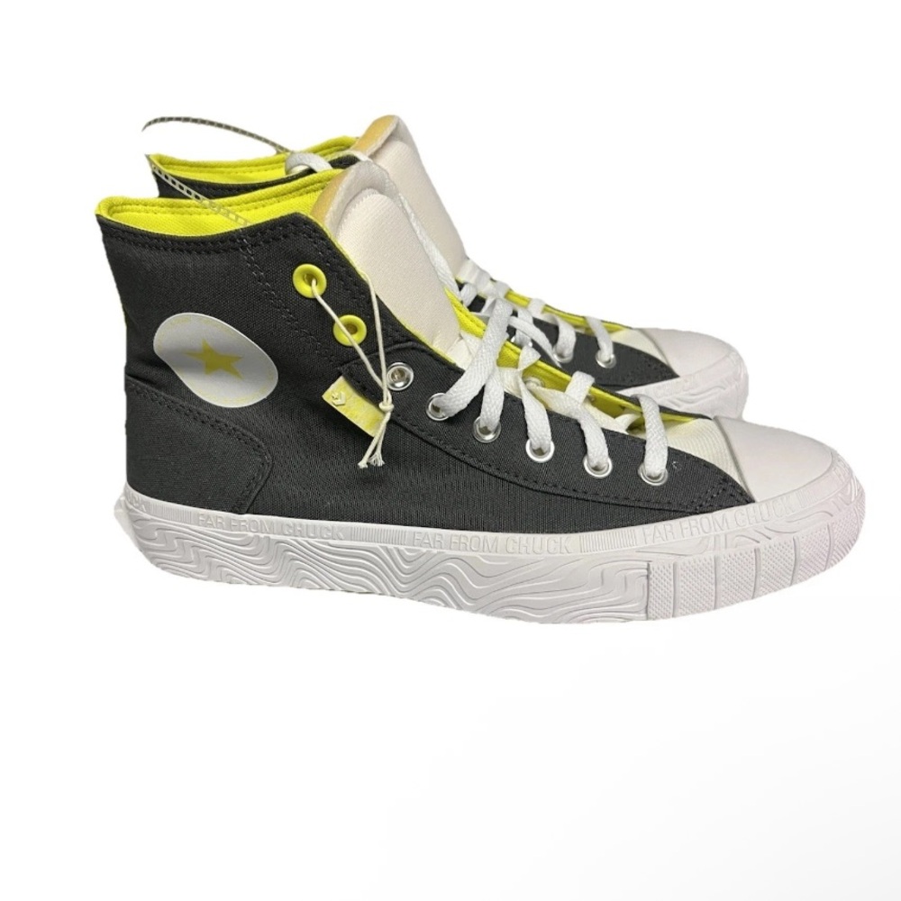 Converse Unisex High-Top Sneakers in Black and Neon Yellow. Edge Glow.
